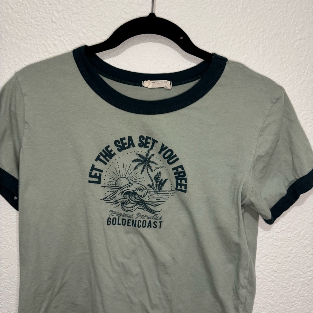 Green Ringer Tee with Graphic Print